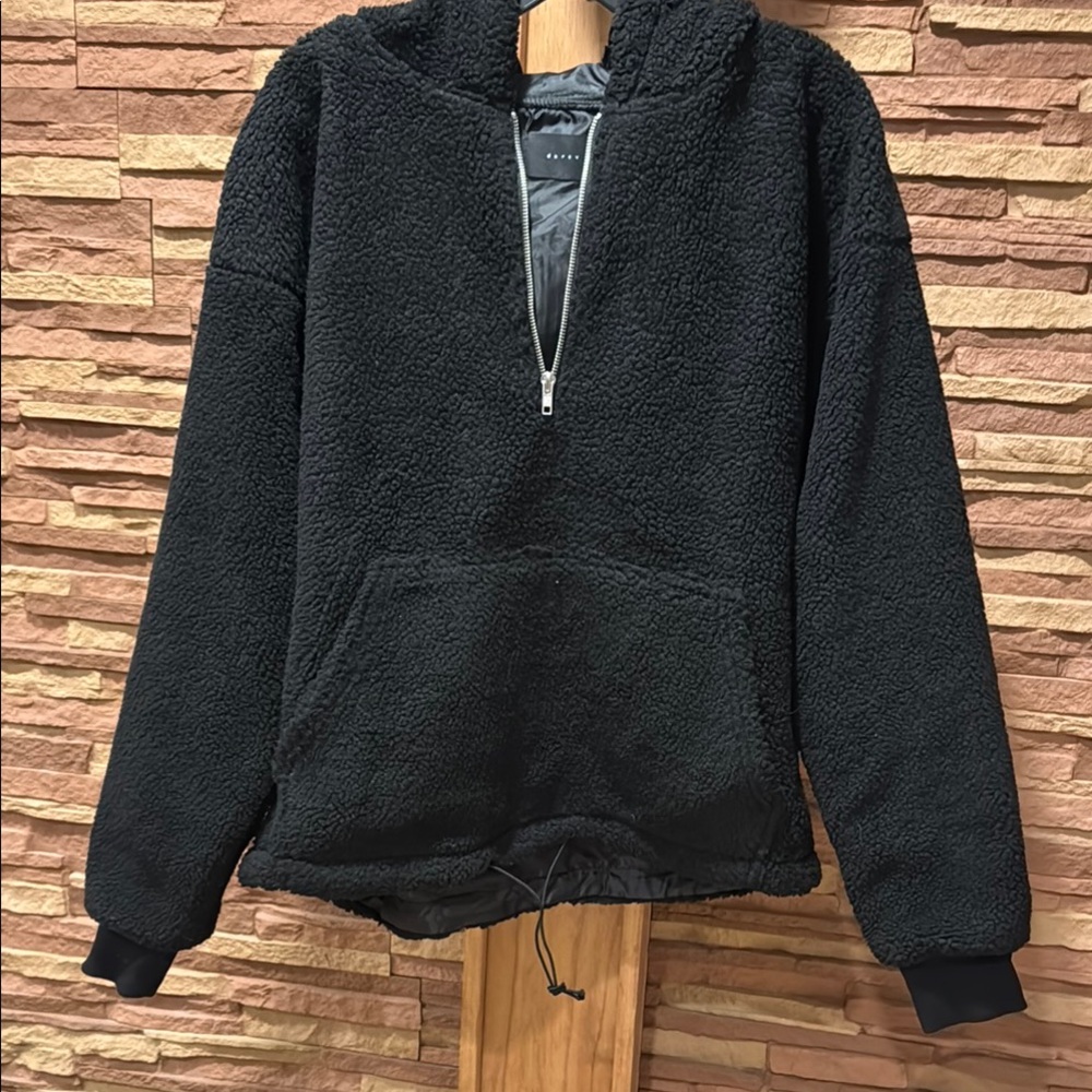 Black Sherpa Half-Zip Hoodie